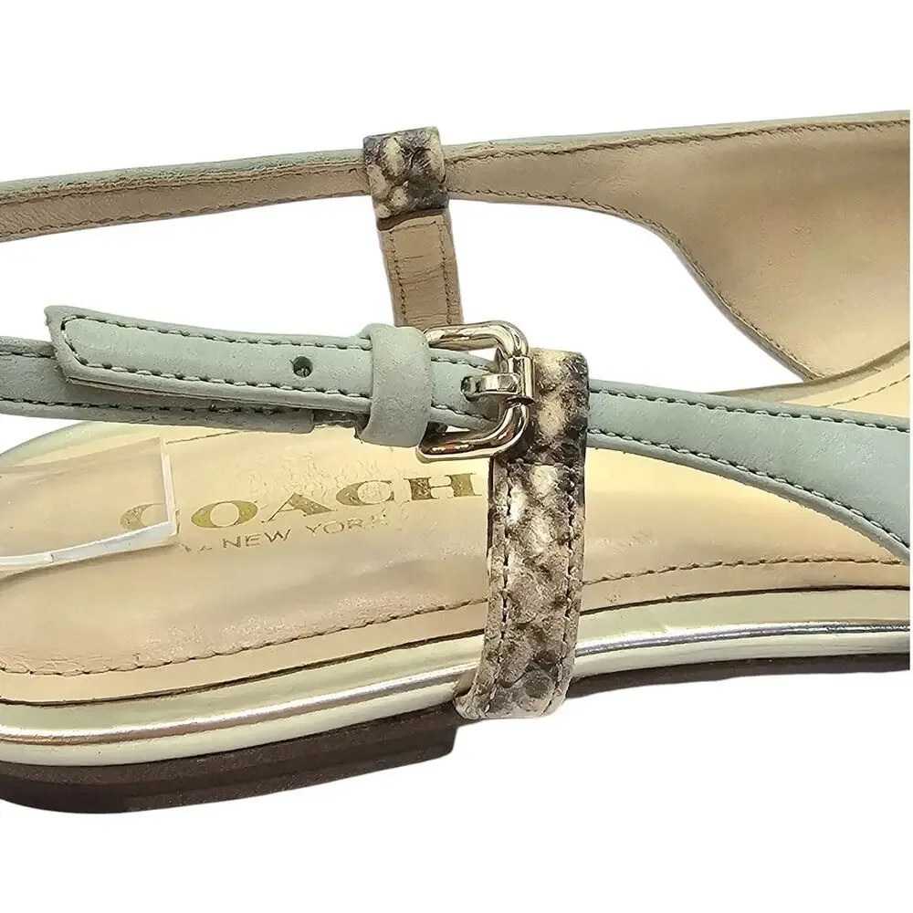 Coach Wooster Blue Green Snakeskin Leather Slingback Pointed Toe Flats - Picture 9 of 11
